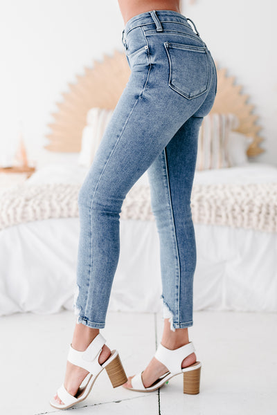 Always Honest Just Panmaco Mid-Rise Distressed Hem Skinny Jeans (Medium Denim) - NanaMacs