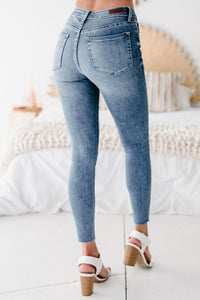 Sora Just Panmaco Mid-Rise Raw Hem Skinny Jeans (Medium Denim) - NanaMacs