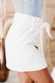 Catch A Glance Button-Front Denim Mini Skirt (White) - NanaMacs