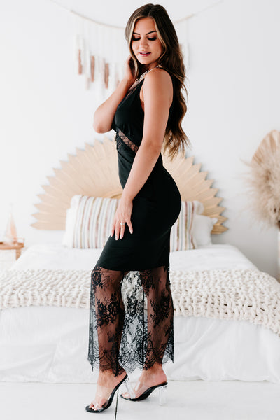 Burning Desire Lace Trim Maxi Dress (Black) - NanaMacs