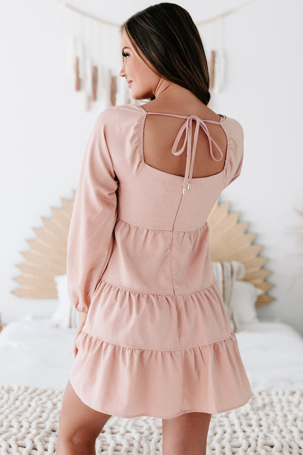 Perfect Perception Tiered Long Sleeve Mini Dress (Pink Bell) - NanaMacs