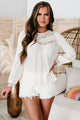 Dare To Desire Long Sleeve Textured Knit Lace Paneled Top (Ivory) - NanaMacs