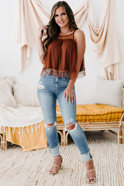 Endearing Love Polka Dot Mesh Tank Top (Red Clay) - NanaMacs