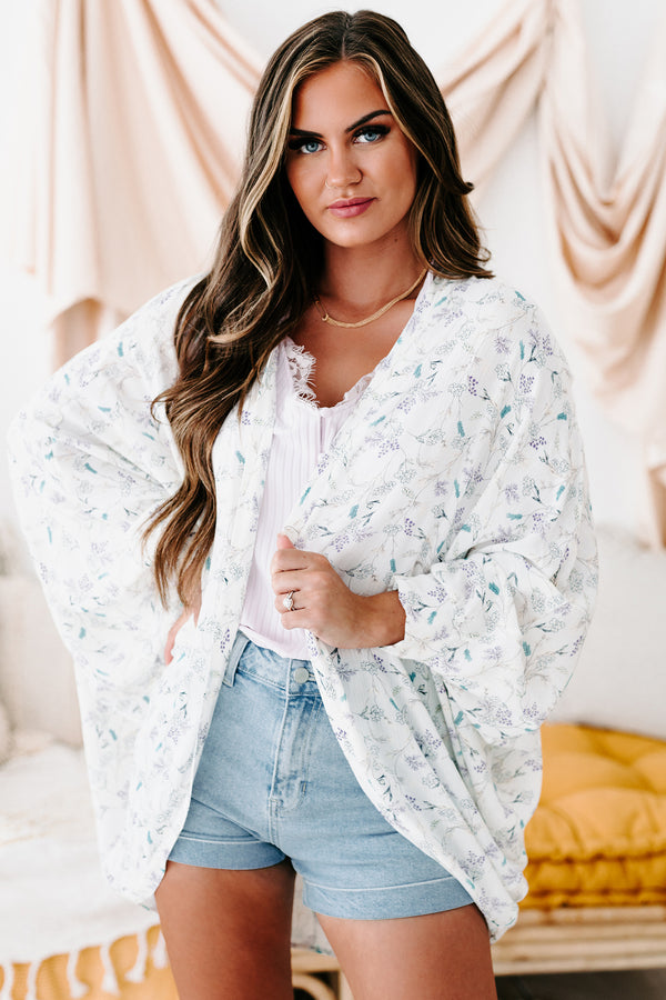 Bring Me Flowers Floral Open Front Kimono Cardigan (Ivory) - NanaMacs