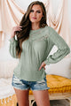 Dare To Desire Long Sleeve Textured Knit Lace Paneled Top (Sage) - NanaMacs