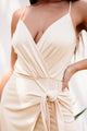 Lauren Faux-Wrap Midi Bodycon Dress (Light Peach) - NanaMacs