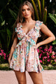 Britney Tropical Floral Print Ruffle Romper (Blush) - NanaMacs