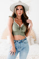 Got A Good Feeling Ruffled Button-Front Smocked Crop Top (Olive) - NanaMacs