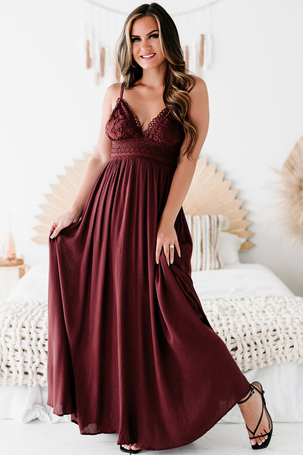 Farryn Tie-Back Crochet-Lace Maxi Dress (Red Brown) - NanaMacs