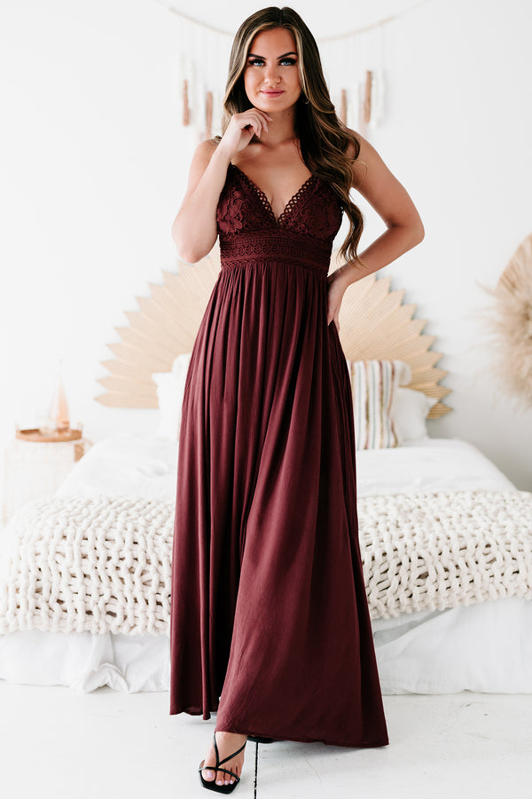 Farryn Tie-Back Crochet-Lace Maxi Dress (Red Brown) - NanaMacs