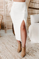 Tiffy Button Detail Crop Top & Midi Skirt Two Piece Set (Cream) - NanaMacs