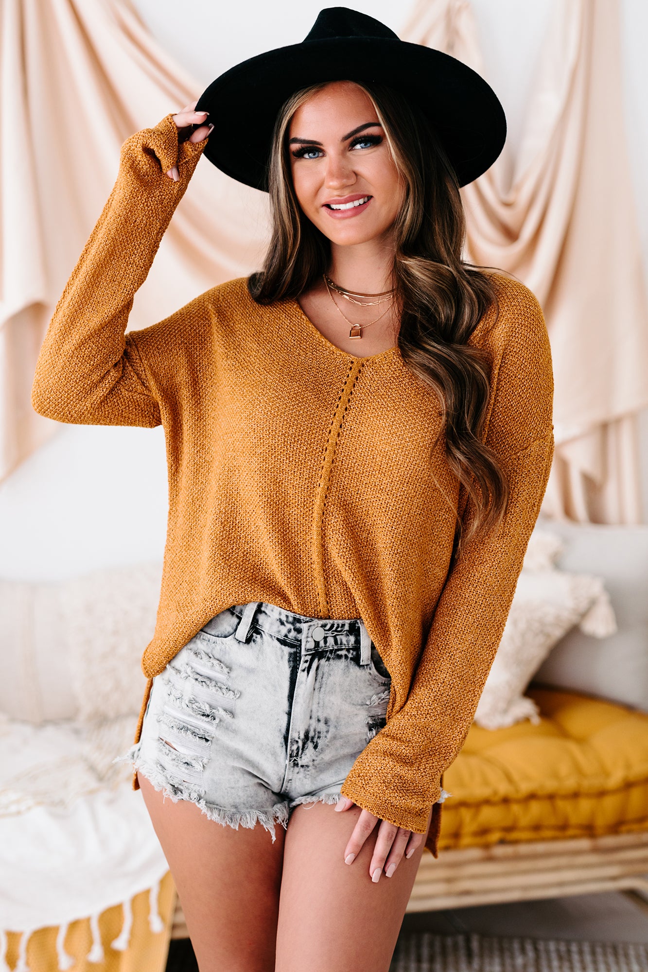 Charlise Relaxed Fit Open Knit Sweater (Camel) - NanaMacs