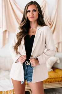 Little Bit Bossy Linen Blazer (Taupe) - NanaMacs