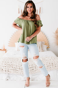 Malta Textured Tulip-Sleeve Top (Olive) - NanaMacs