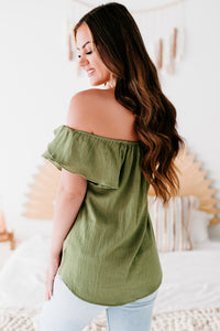 Malta Textured Tulip-Sleeve Top (Olive) - NanaMacs