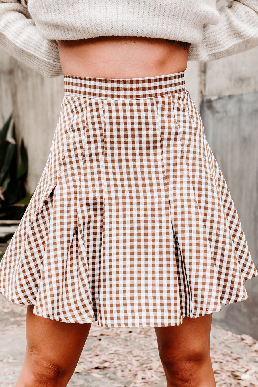 Schooled Ya Gingham Flared Mini Skirt (Brown) - NanaMacs
