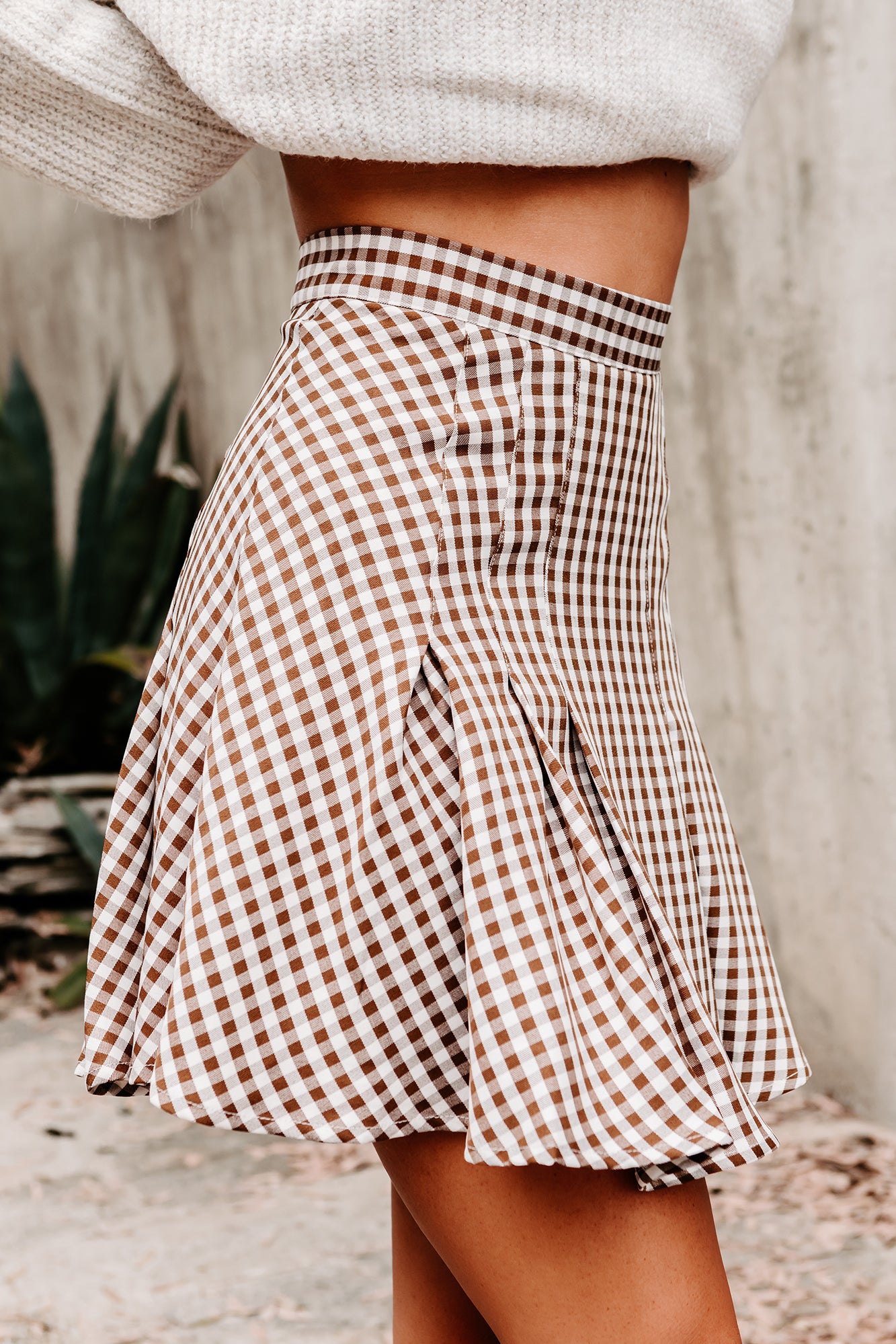 Schooled Ya Gingham Flared Mini Skirt (Brown) - NanaMacs