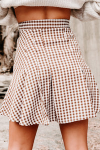 Schooled Ya Gingham Flared Mini Skirt (Brown) - NanaMacs