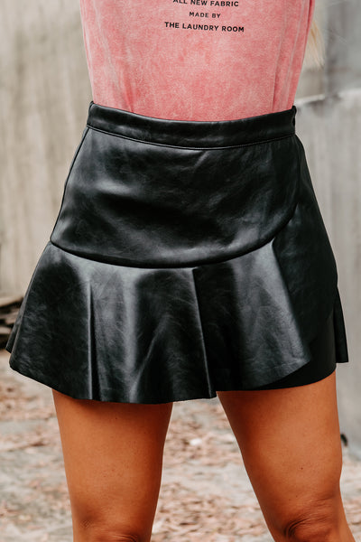 Lose My Number Faux Leather Ruffled Mini Skort (Black) - NanaMacs