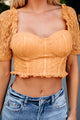 Most Likely To Crush Padded Lace Crop Top (Mustard) - NanaMacs