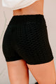 Never Quit Ruched Honeycomb Textured Spandex Shorts (Black) - NanaMacs