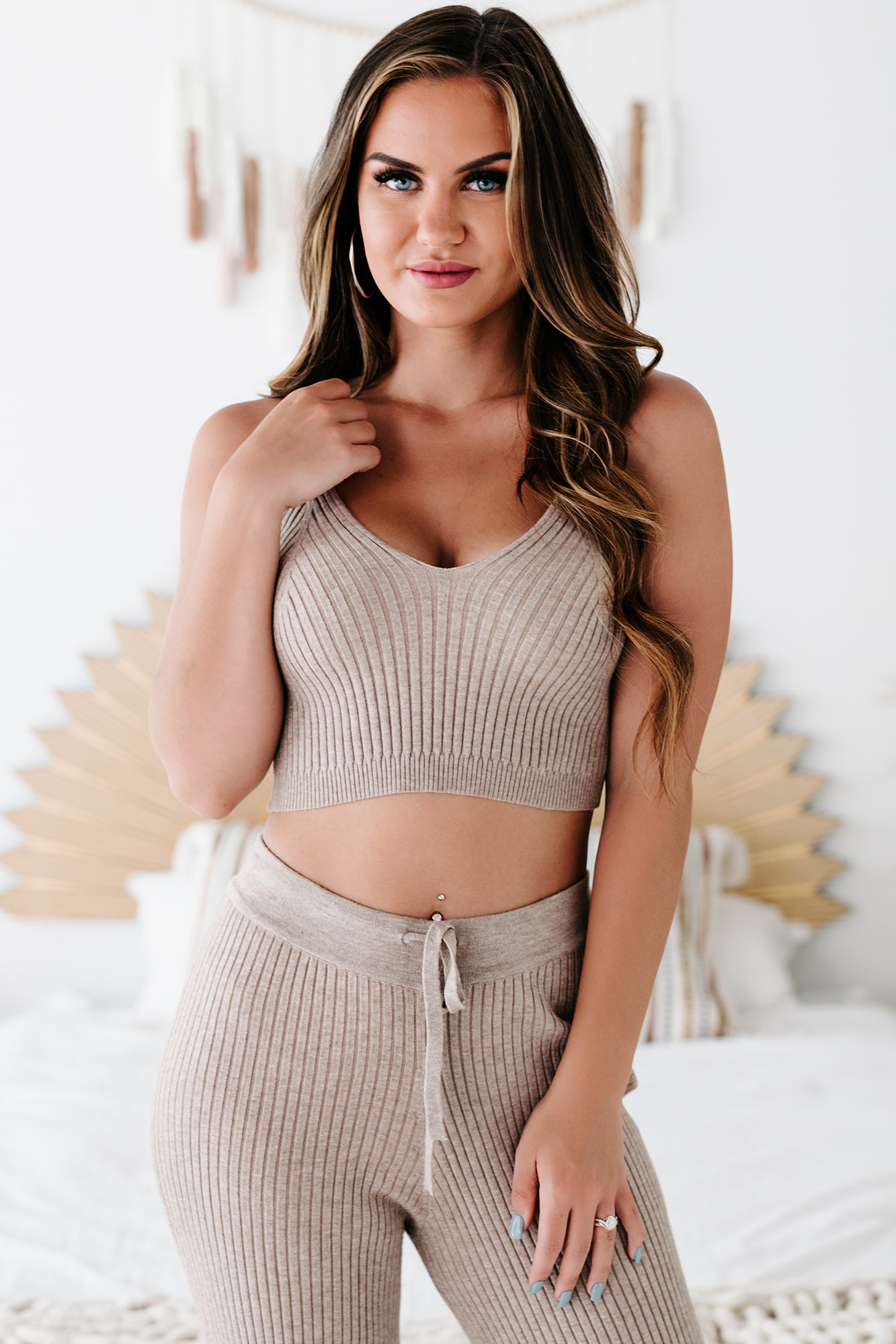 Couch Chillin' Ribbed Two Piece Set (Heather Taupe) - NanaMacs