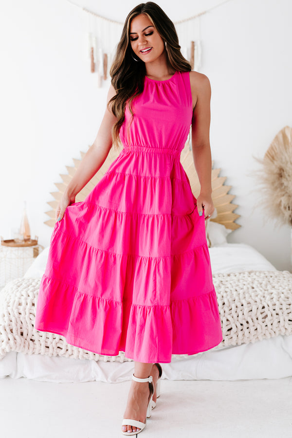 Southern Soul Tiered Cut-Out Midi Dress (Hot Pink) - NanaMacs