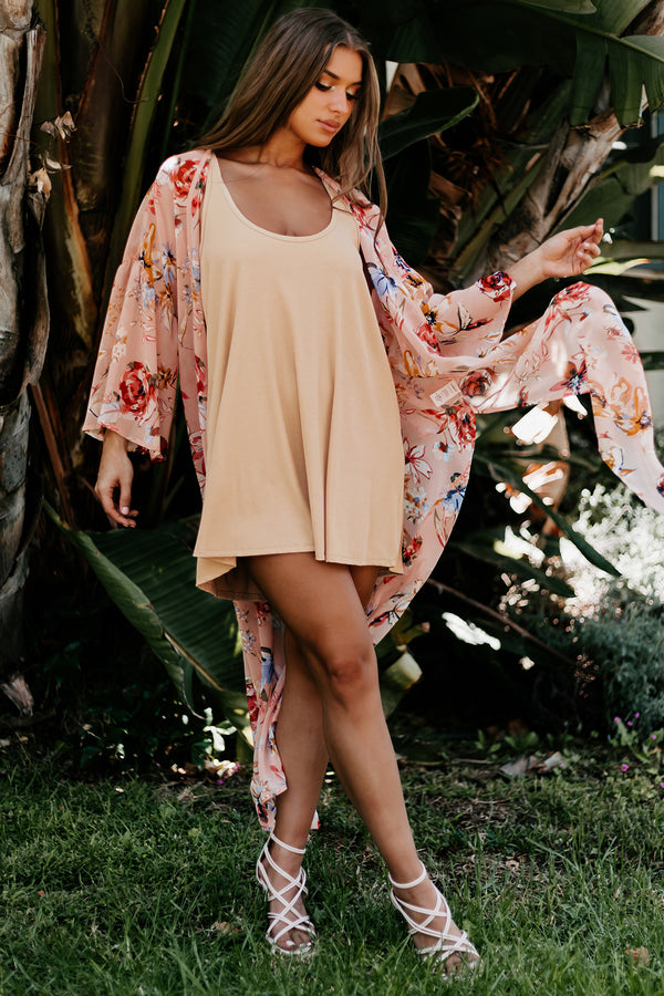 Sunny Solution Floral Print Duster Kimono (Peach) - NanaMacs