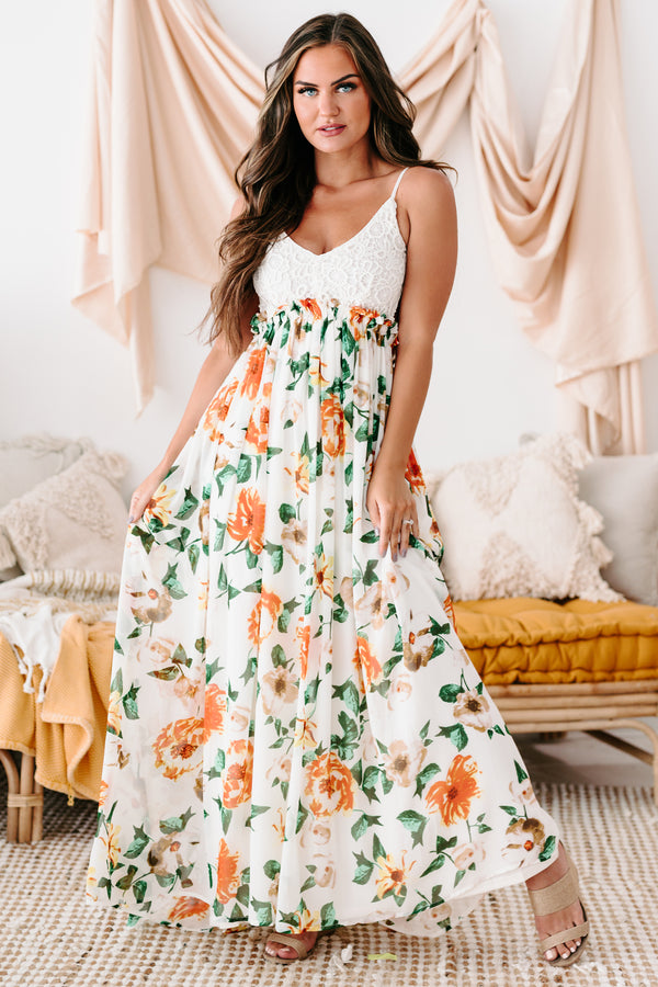 Garden Meandering Crochet Floral Maxi Dress (Floral) - NanaMacs