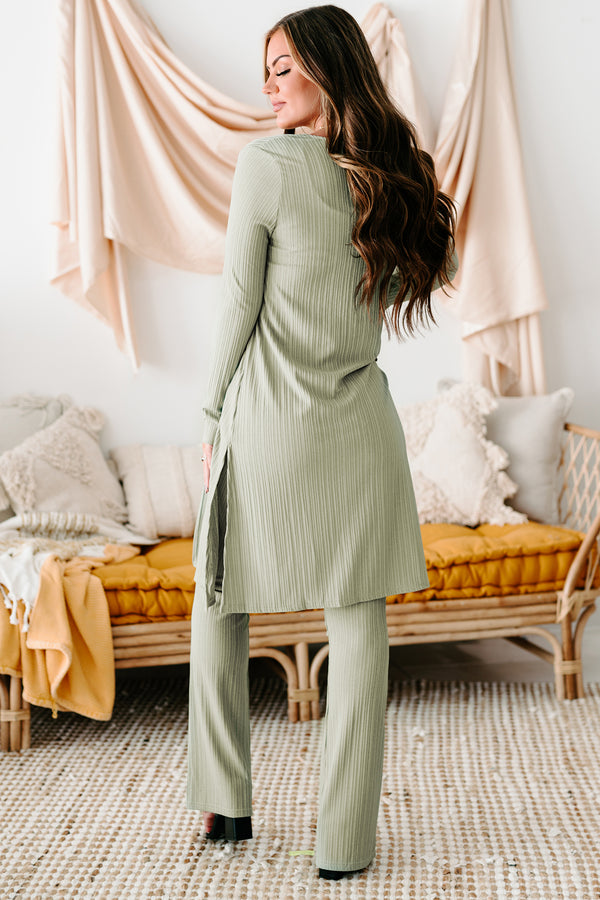 Miss You Already Three Piece Ribbed Lounge Set (Sage) - NanaMacs