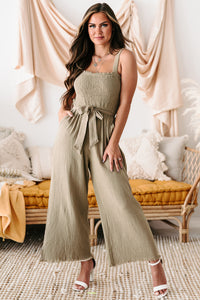 With Glorious Purpose Smocked Front Wide Leg Jumpsuit (Mocha) - NanaMacs