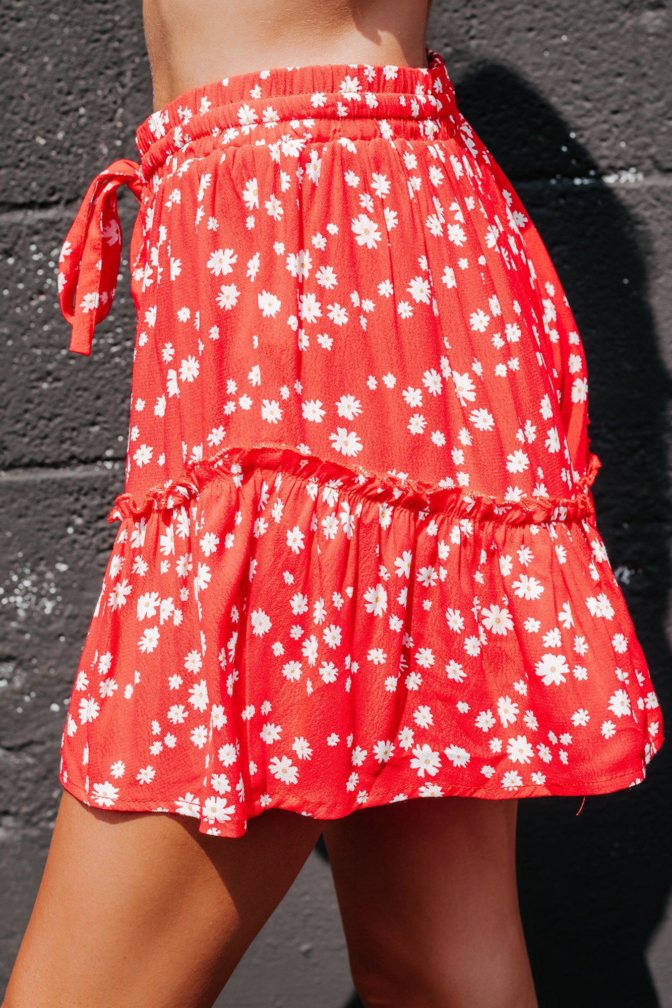 Daisy Dear High Rise Ruffled Floral Print Shorts (Red) - NanaMacs