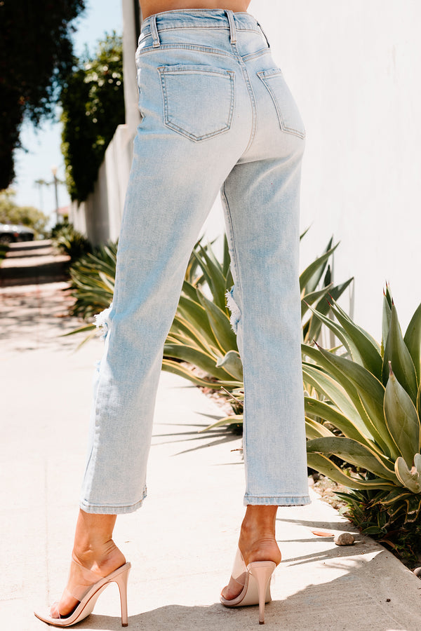 Days Like These High Rise Distressed Knee Straight Leg Jeans (Light) - NanaMacs