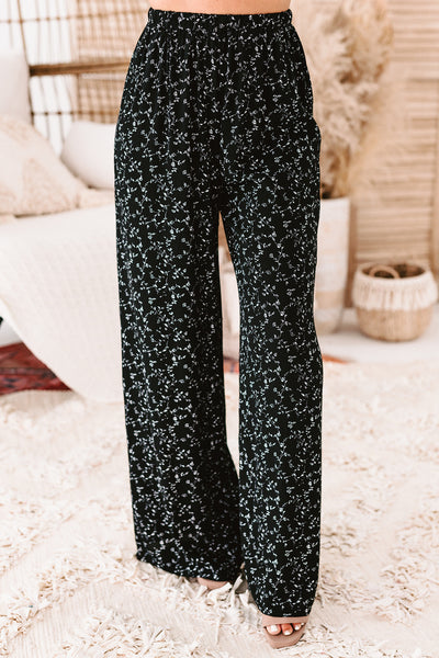Completely Captivated Floral Wide Leg Pants (Black/White) - NanaMacs