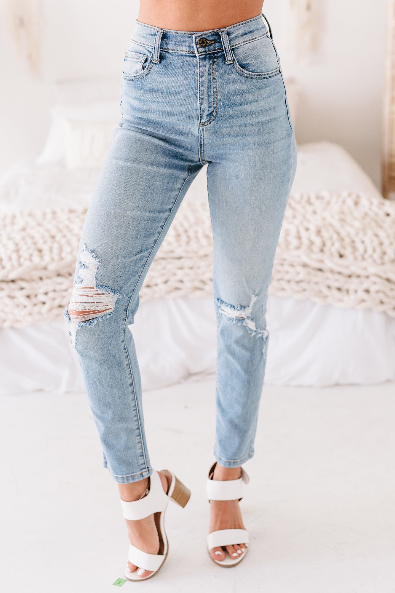 Semi-Charmed Life High Rise Distressed Slim-Straight Jeans (Medium Light) - NanaMacs