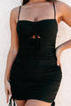 Playful Behavior Ruched Mini Dress (Black) - NanaMacs