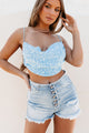 Someday Swoon Star Print Open Back Crop Top (Desert Blue) - NanaMacs