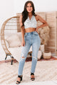 Forever Free Floral Print Halter Crop Top (White/Chambray) - NanaMacs