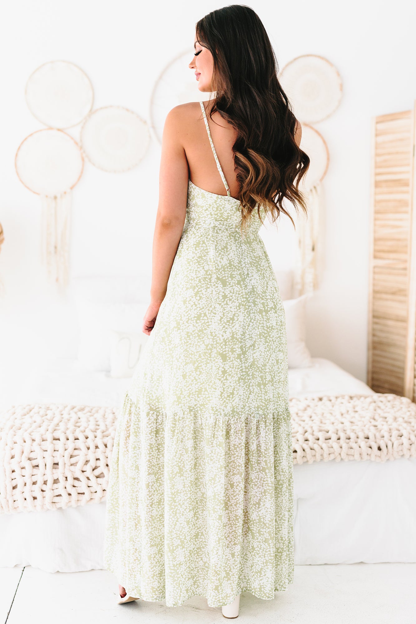 My Beloved Floral Print Maxi Dress (Sage/Off White) - NanaMacs
