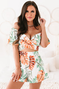 Tropical Mixer Tropical Print Cut-Out Romper (White) - NanaMacs