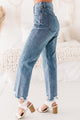 Bernice High Rise Distressed Hem Straight Leg Jeans (Medium Denim) - NanaMacs