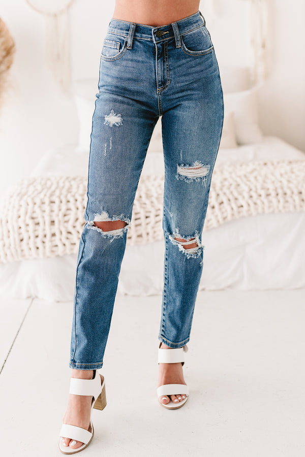 In Casual Company High Rise Distressed Tomboy Jeans (Medium Light) - NanaMacs