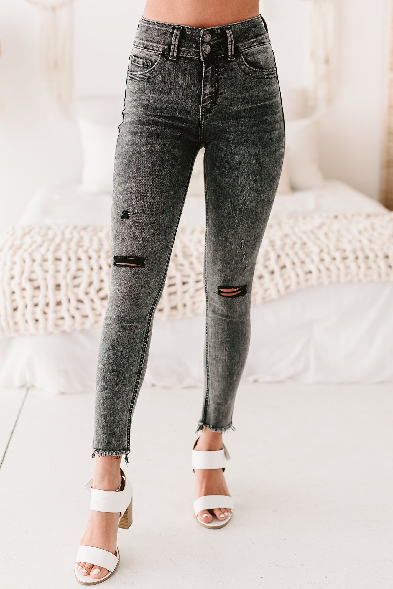 Skater Girl Flying Monkey High Rise Acid Wash Crop Skinny Jeans