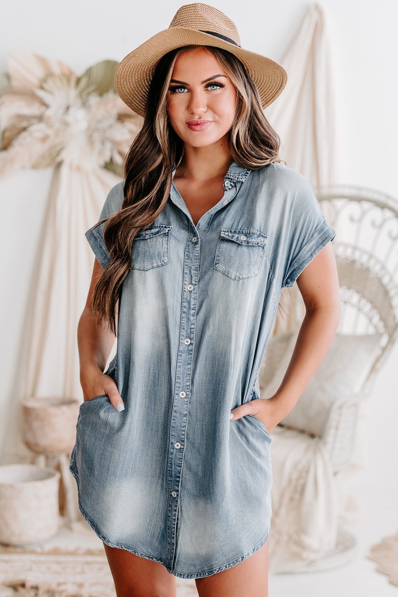 Womens Chambray Outfits Effortless Allure Button-Down Chambray