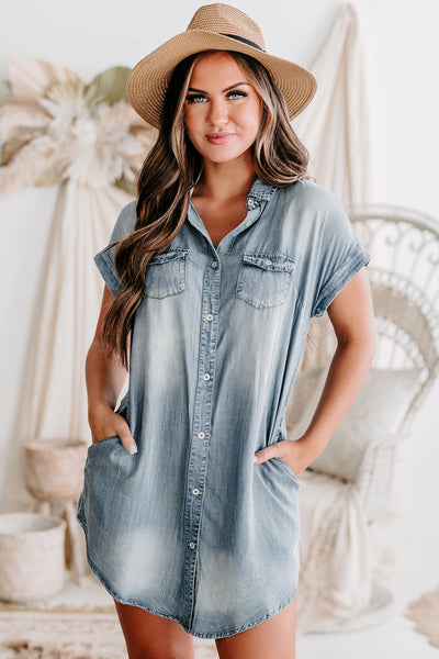 Effortless Allure Button-Down Chambray Dress (Denim) - NanaMacs