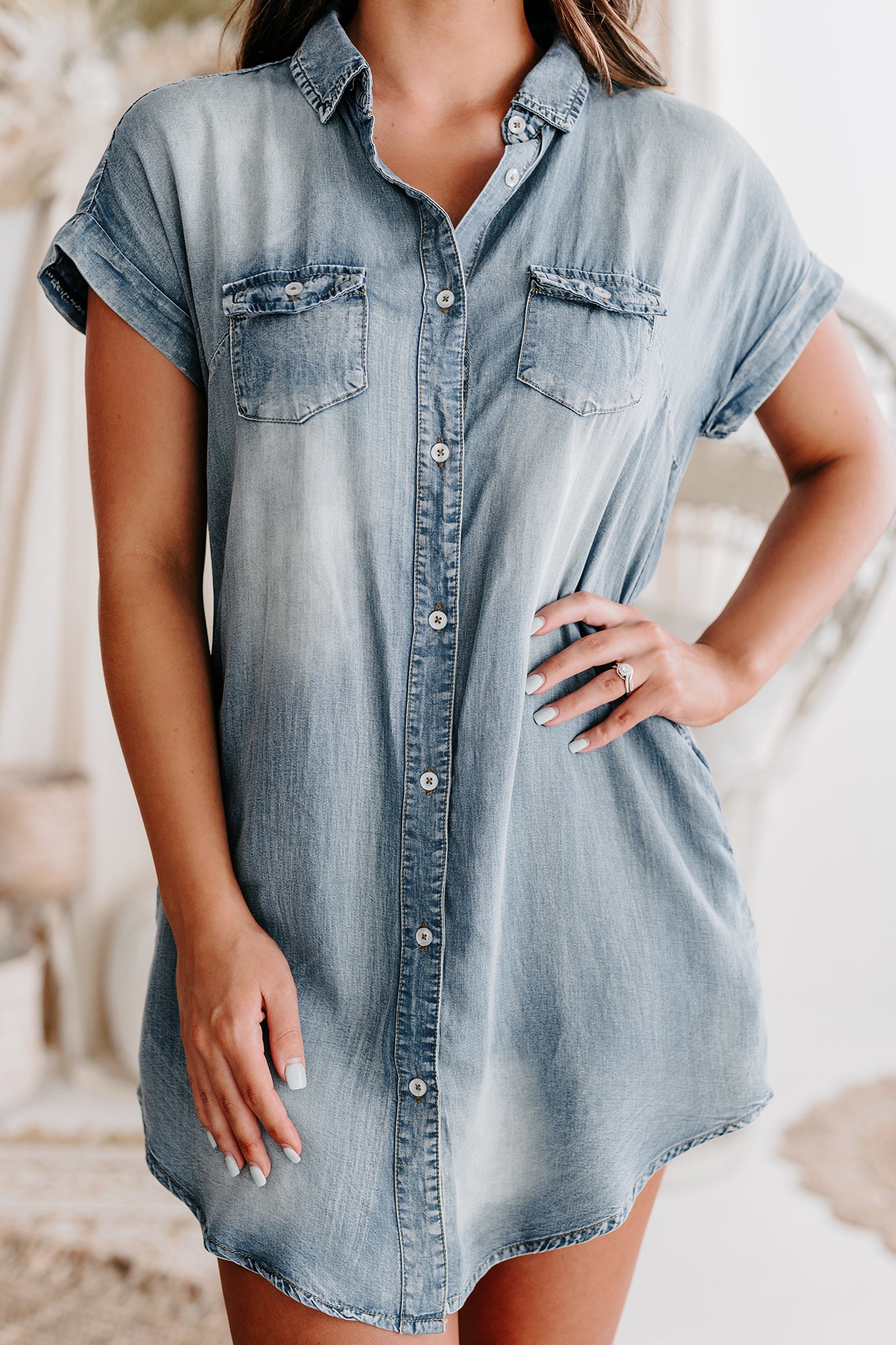 Short Sleeve Chambray Dress