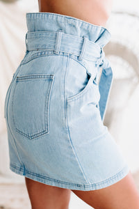 Took Too Long Tie Belt Denim Skirt (Light Denim) - NanaMacs