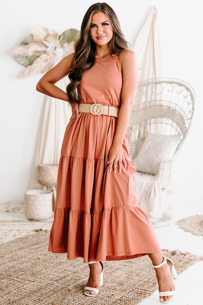 Hit It Off Tiered Midi/Maxi Dress (Brick) - NanaMacs
