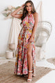 Sunny Soiree Halter Neck Floral Maxi Dress (Sand/Pink) - NanaMacs
