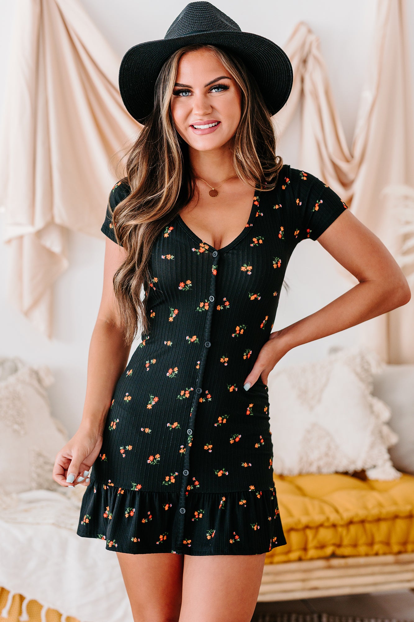 Love Affair Floral Babydoll Dress (Black) - NanaMacs